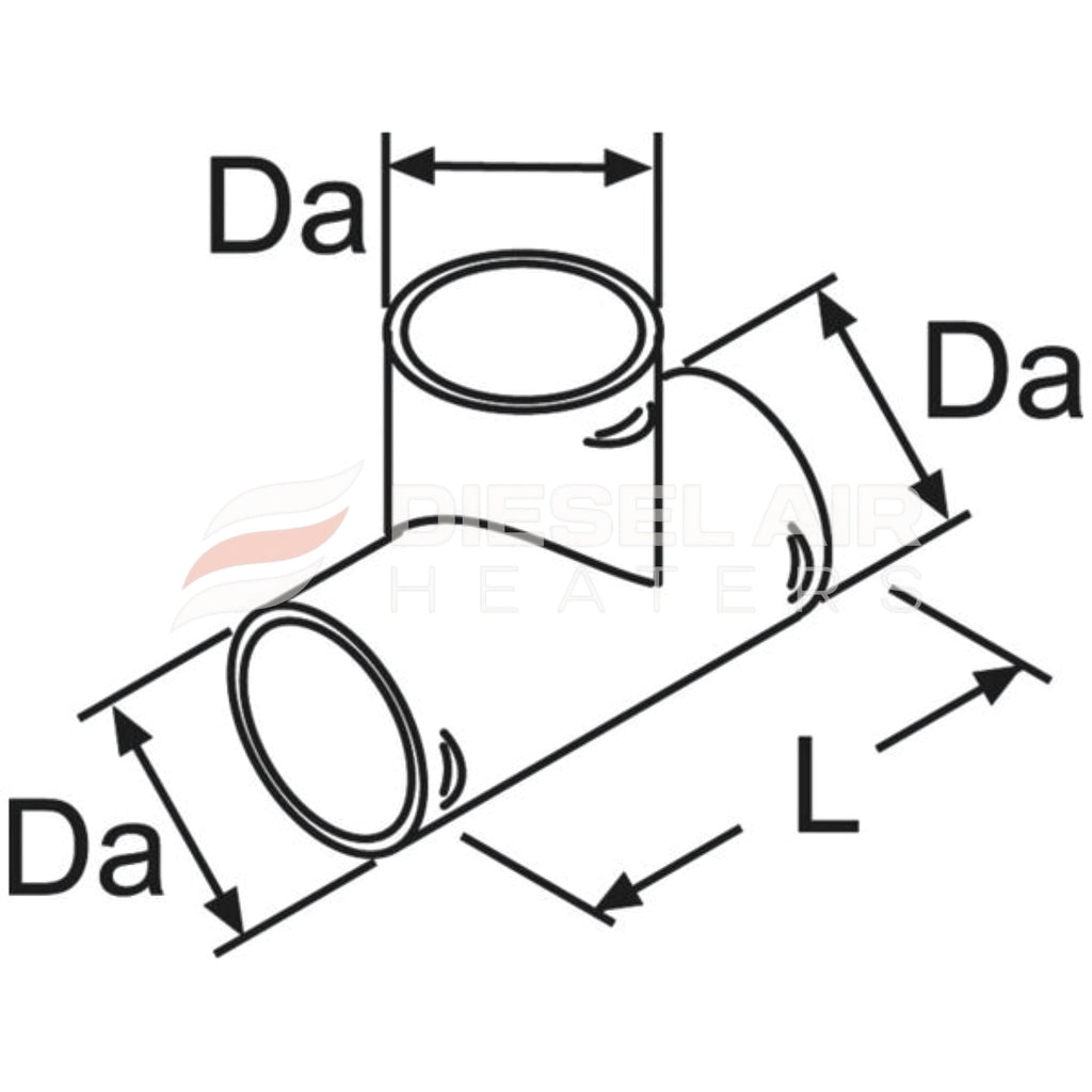 Webasto 1320473A 90mm T-piece technical dimensions