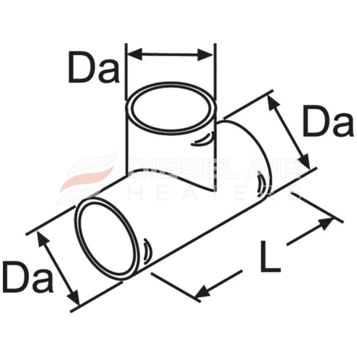Webasto 1320473A 90mm T-piece technical dimensions