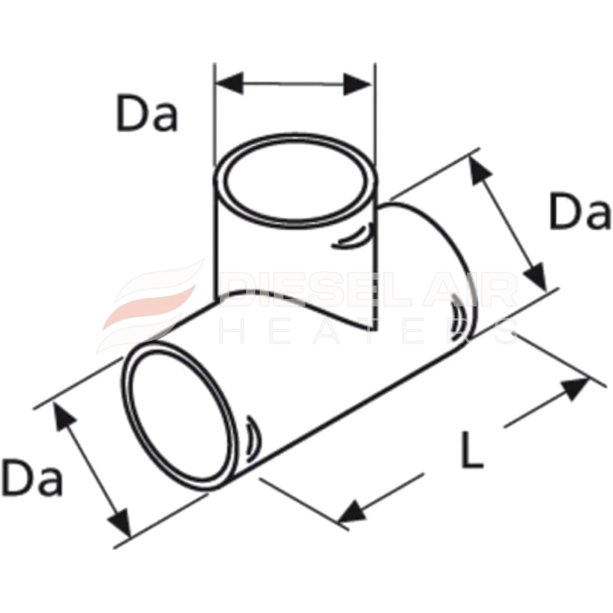 Webasto 1320474A 60mm T-piece technical dimensions